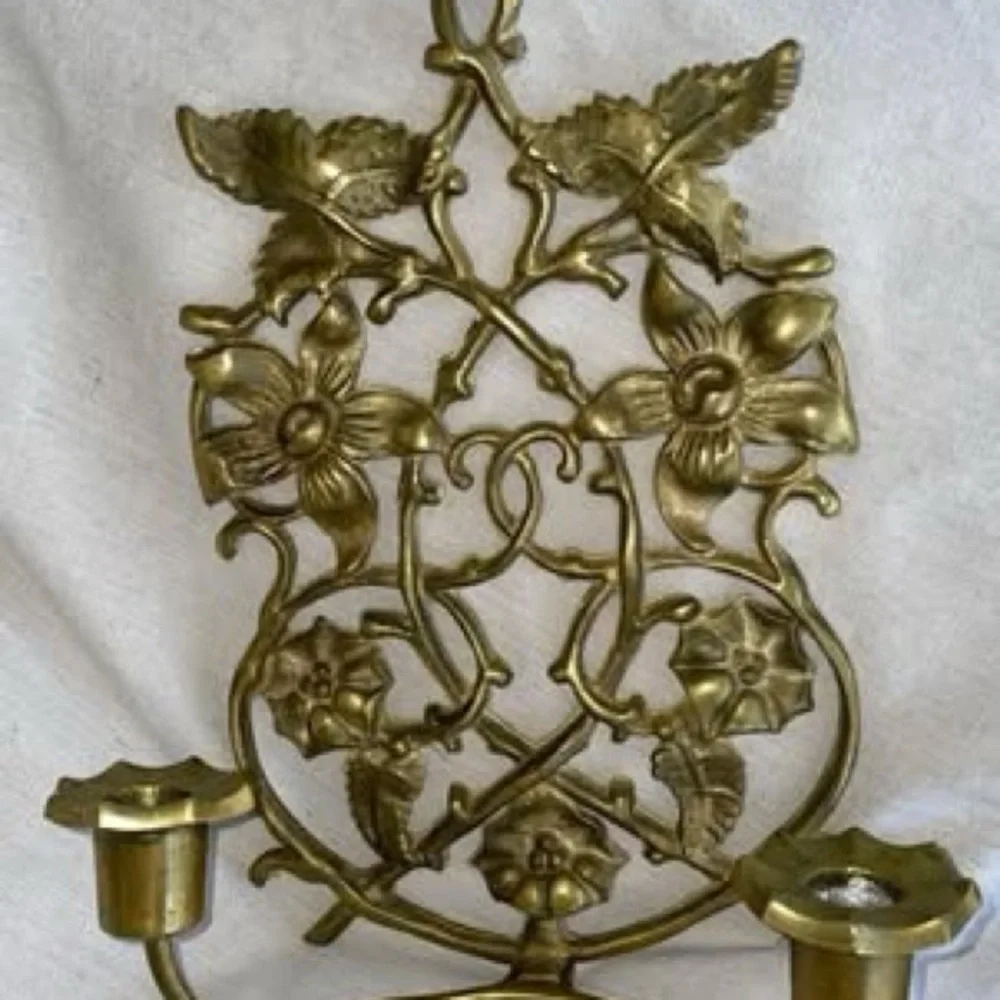 Hollywood Regency Cast Brass Wall Candleholder Gold Mid- Century